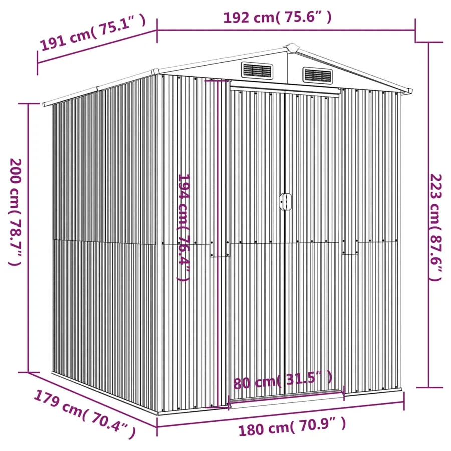 Abri de jardin Marron foncé 192x191x223 cm Métal galvanisé - 8