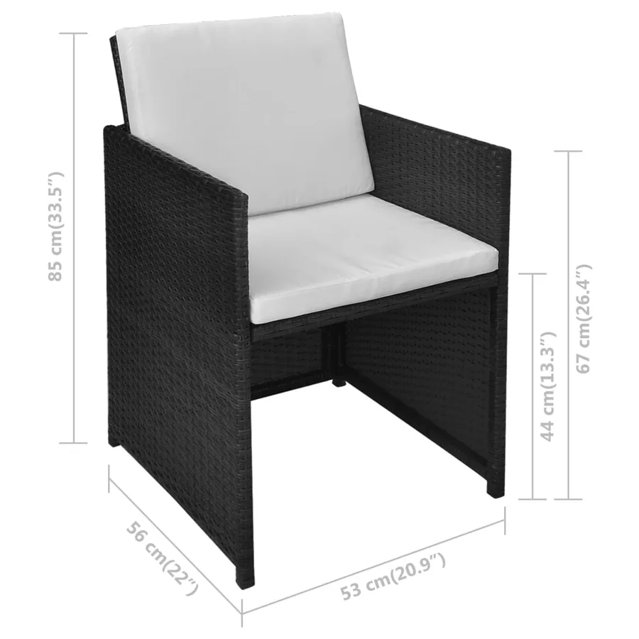Ensemble de bistro 3 pcs avec coussins résine tressée noir - 11