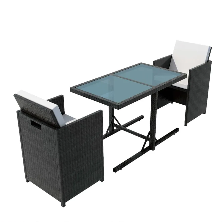 Ensemble de bistro 3 pcs avec coussins résine tressée noir - 2