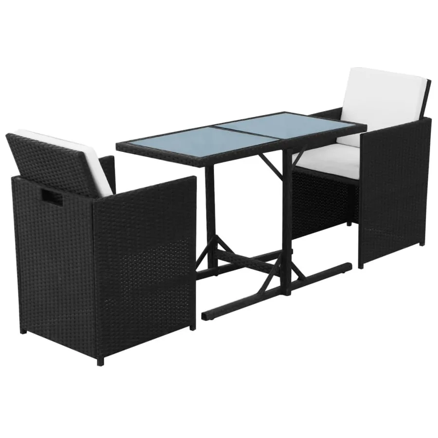 Ensemble de bistro 3 pcs avec coussins résine tressée noir - 3