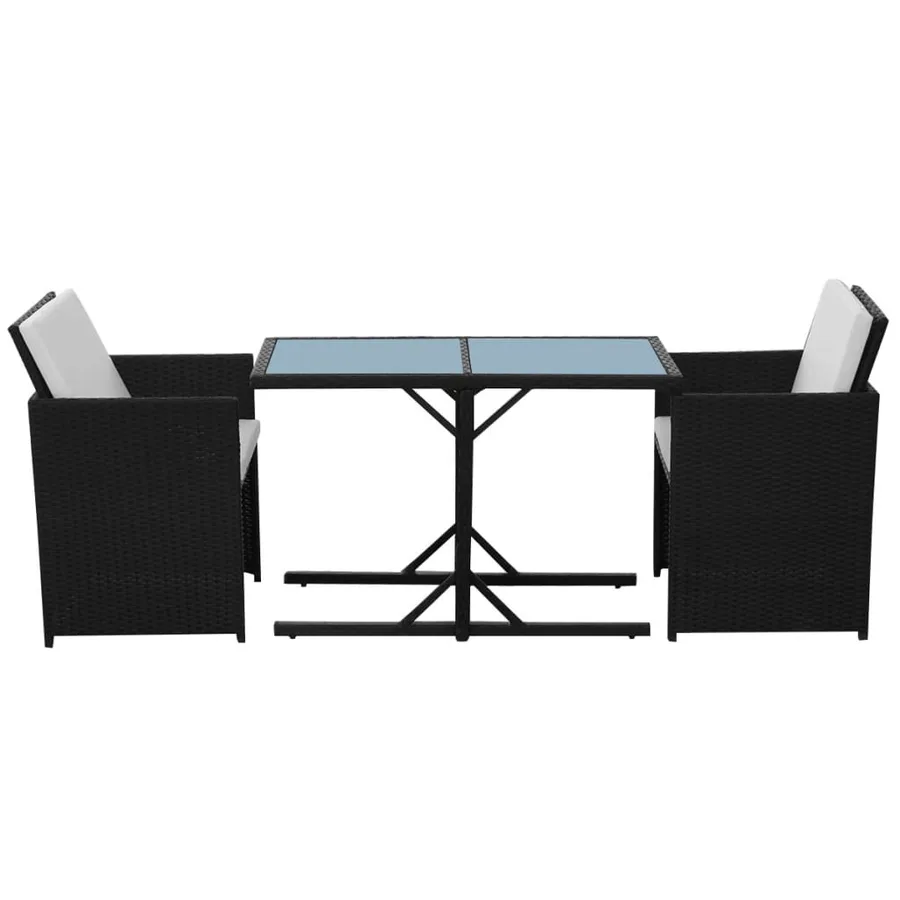 Ensemble de bistro 3 pcs avec coussins résine tressée noir - 4