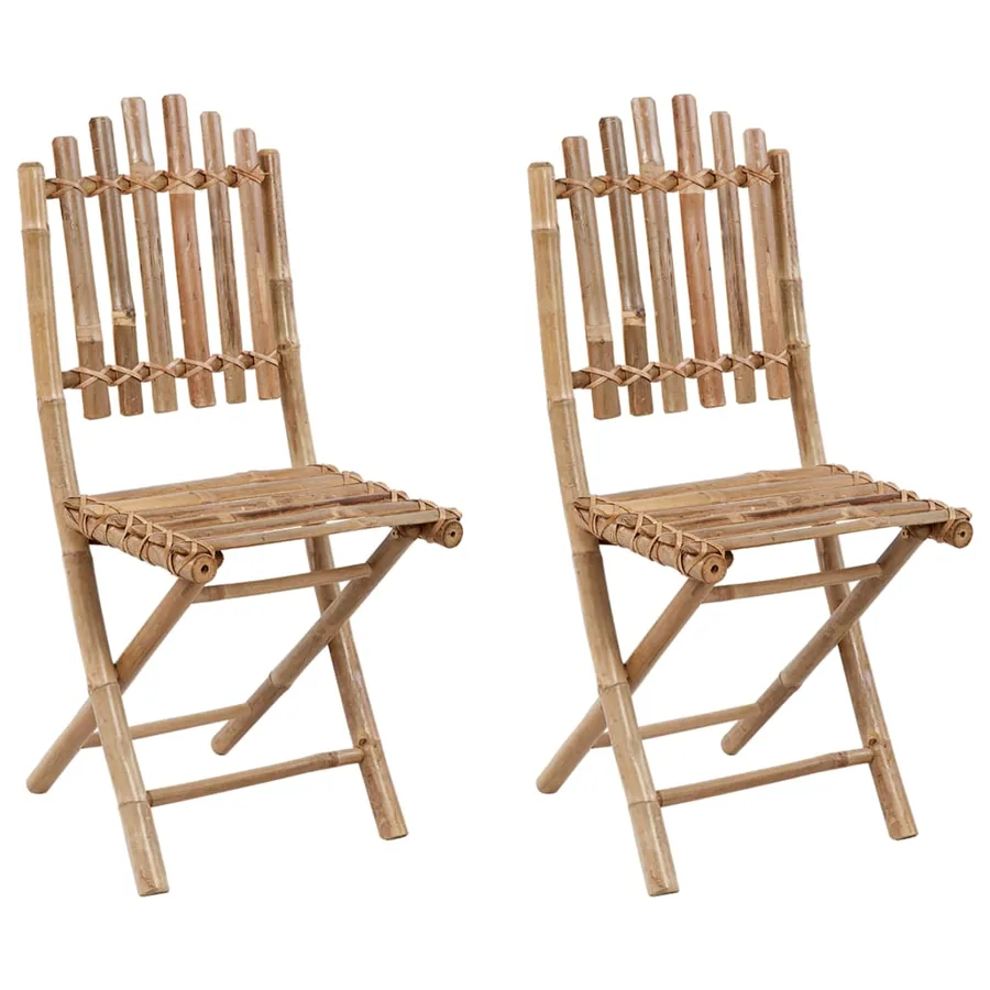 Chaises pliables de jardin lot de 2 avec coussins Bambou - 2