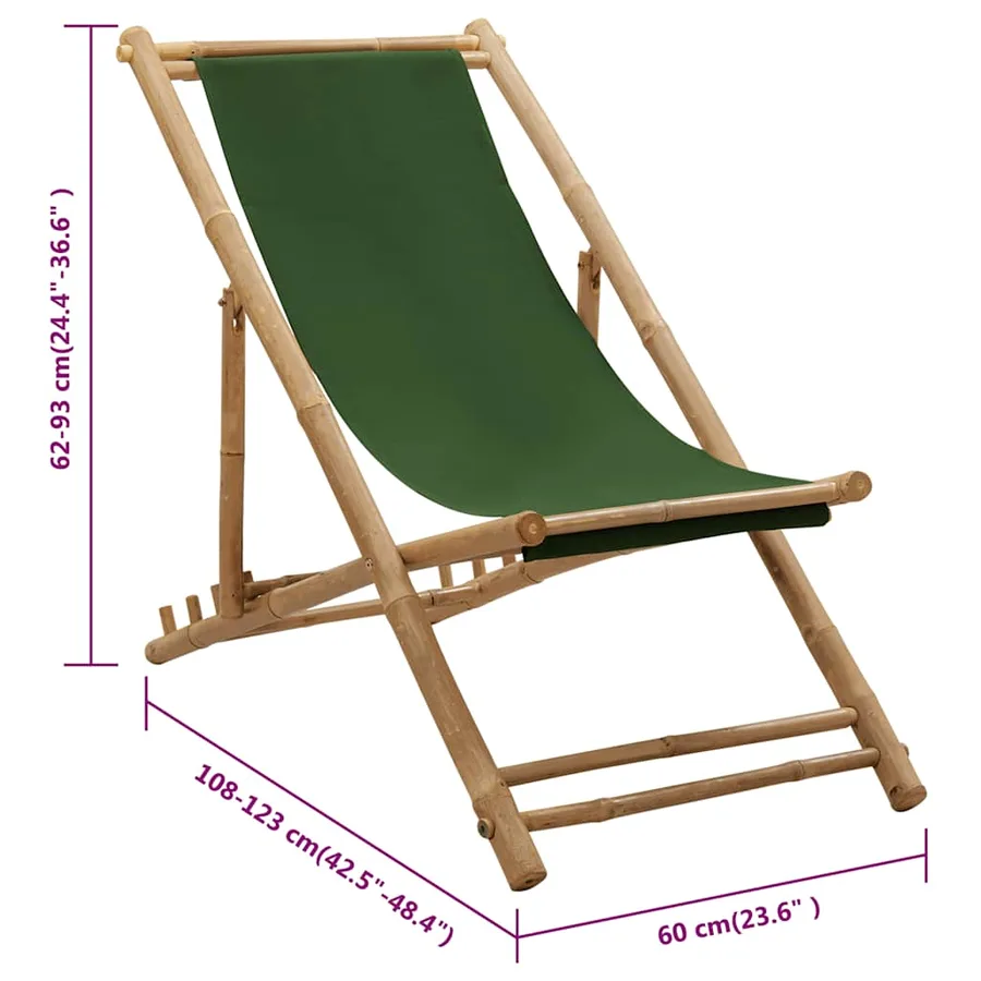 Chaise de terrasse Bambou et toile Vert - 8