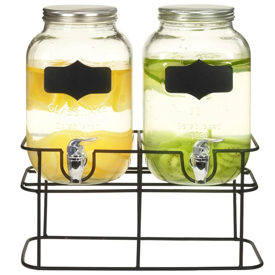 2 pcs Distributeurs de boissons avec support 2 x 4 L Verre