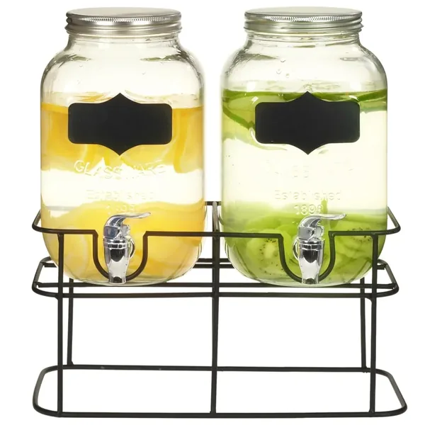 2 pcs Distributeurs de boissons avec support 2 x 4 L Verre
