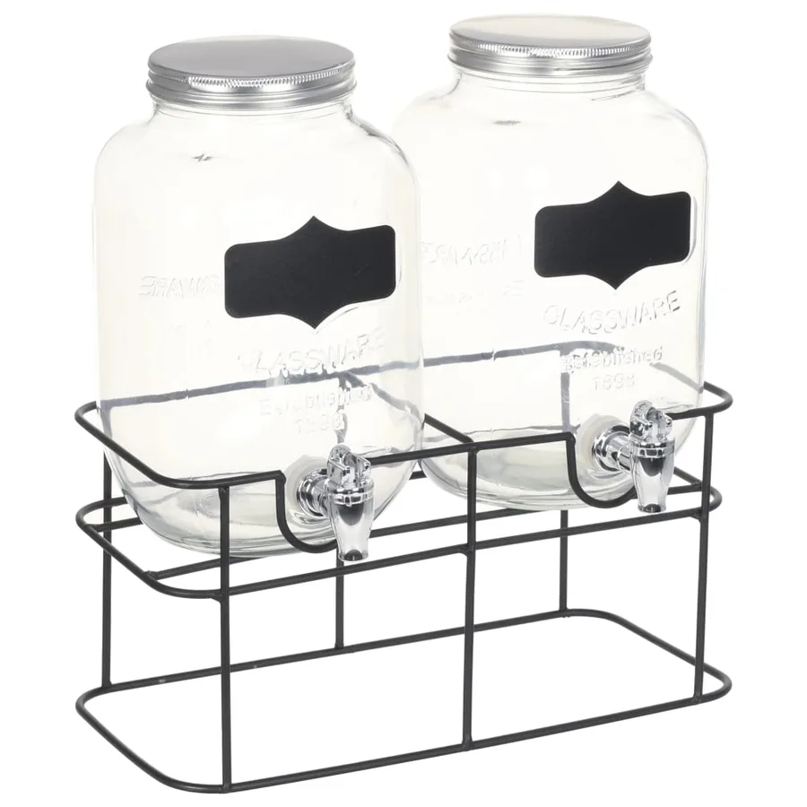 2 pcs Distributeurs de boissons avec support 2 x 4 L Verre - 2