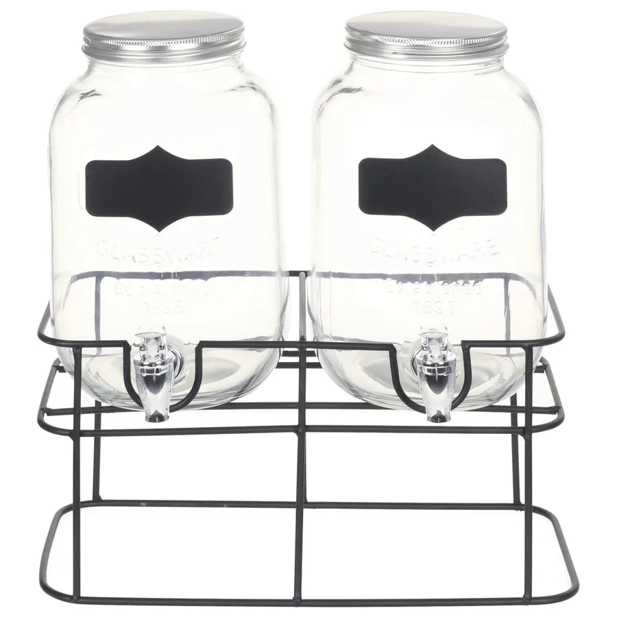 2 pcs Distributeurs de boissons avec support 2 x 4 L Verre - 3
