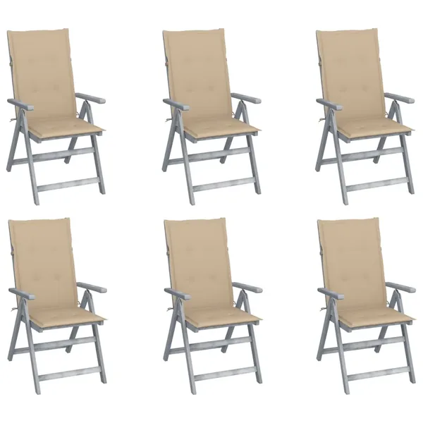 Chaises inclinables de jardin lot de 6 et coussins Bois acacia