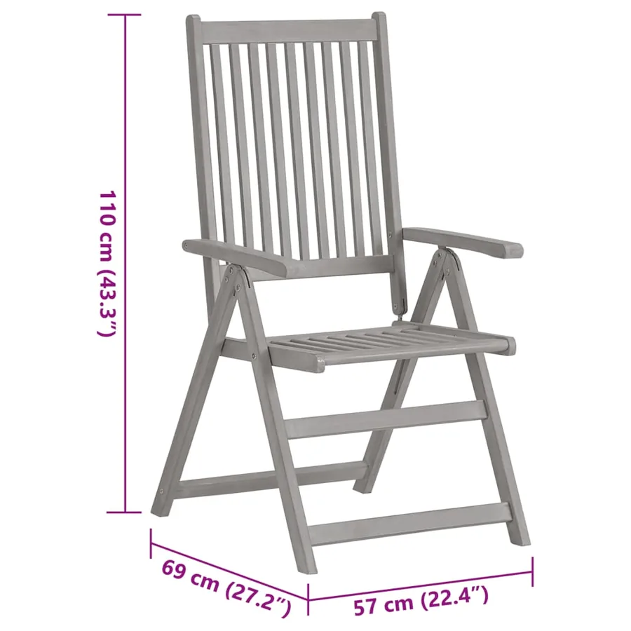 Chaises inclinables de jardin lot de 6 et coussins Bois acacia - 10