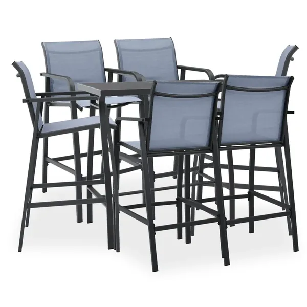 Ensemble de bar de jardin 7 pcs Noir et gris