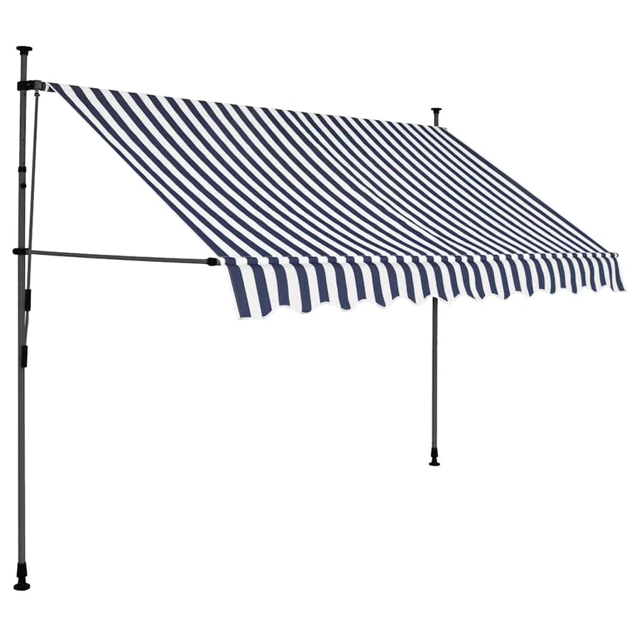 Auvent manuel rétractable avec LED 300 cm Bleu et blanc - 2