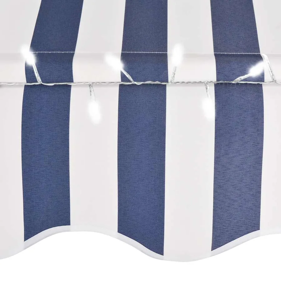 Auvent manuel rétractable avec LED 300 cm Bleu et blanc - 5