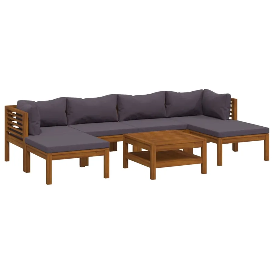 Salon de jardin 7 pcs avec coussin Bois d'acacia solide - 2