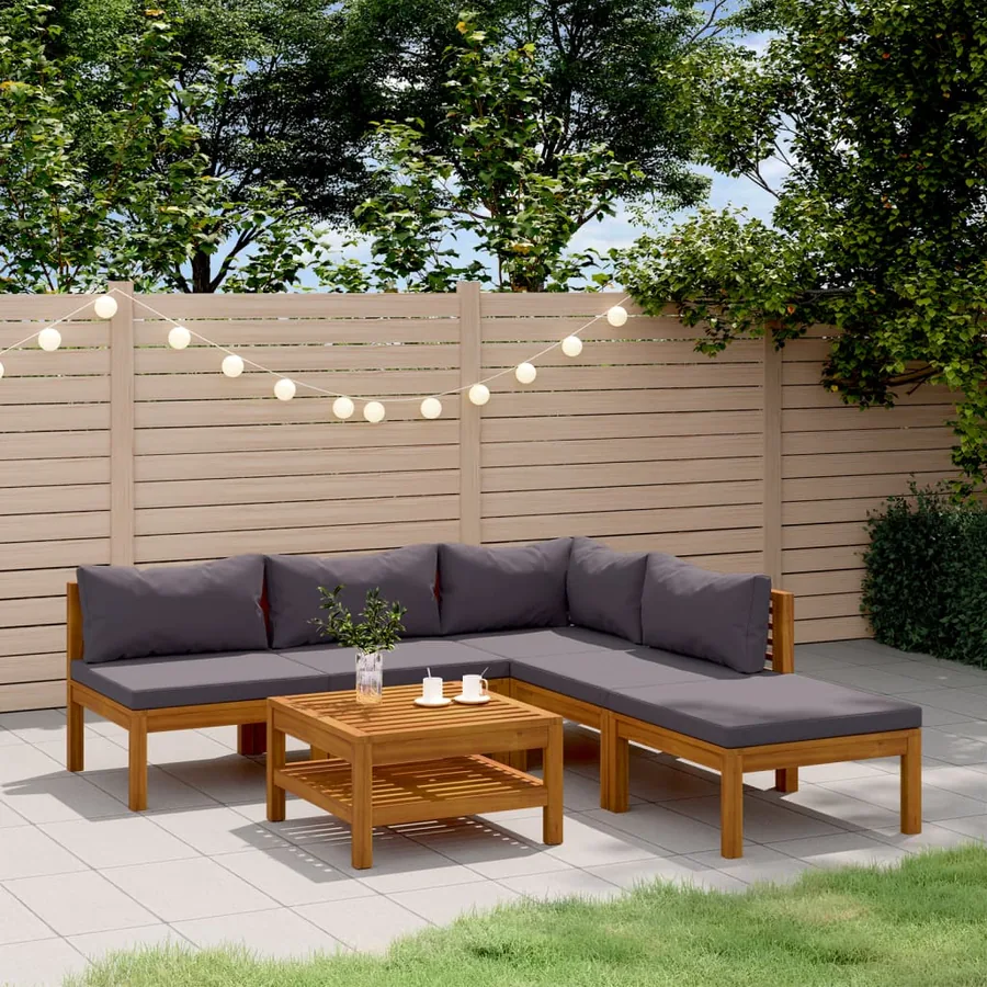 Salon de jardin 6 pcs avec coussin Bois d'acacia solide