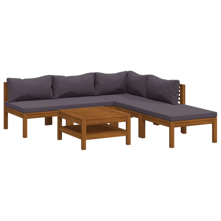 Salon de jardin 6 pcs avec coussin Bois d'acacia solide - 2