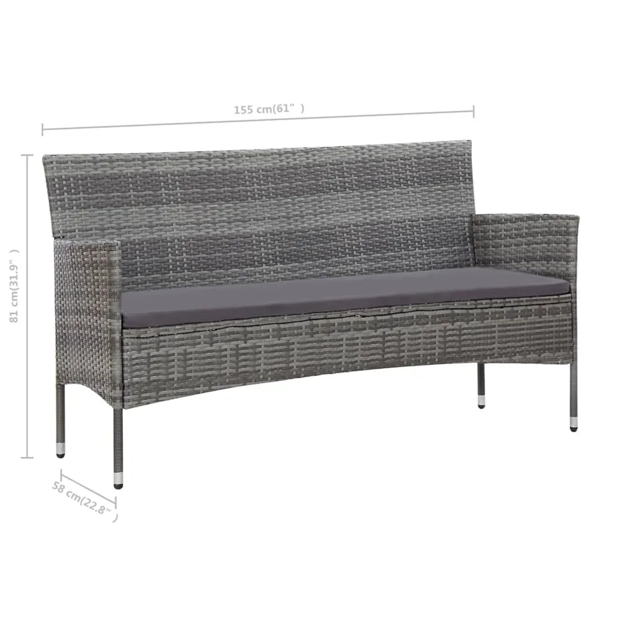 Salon de jardin 4 pcs avec coussins résine tressée gris - 12