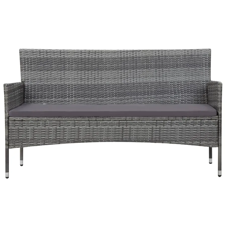 Salon de jardin 4 pcs avec coussins résine tressée gris - 3