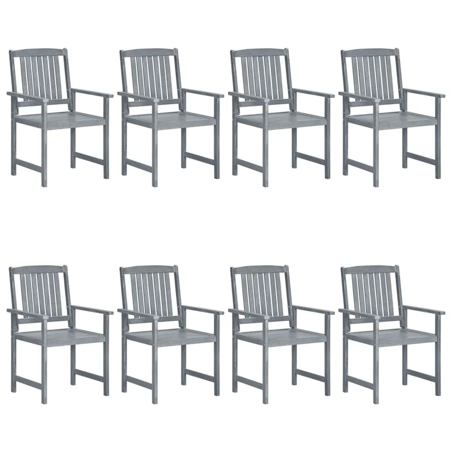 Chaises de jardin et coussins lot de 8 Bois acacia solide Gris - 3