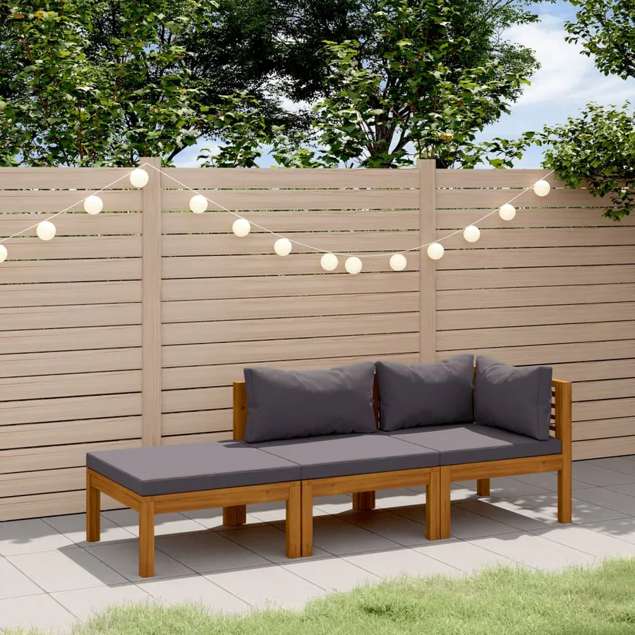 Salon de jardin 3 pcs avec coussin Bois d'acacia solide