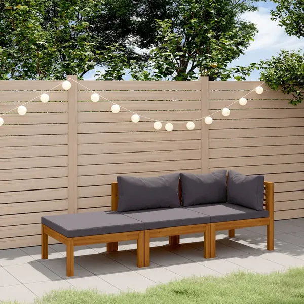 Salon de jardin 3 pcs avec coussin Bois d'acacia solide