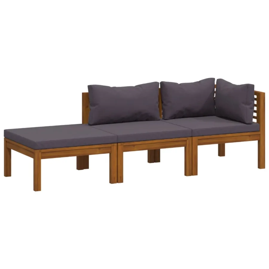 Salon de jardin 3 pcs avec coussin Bois d'acacia solide - 2