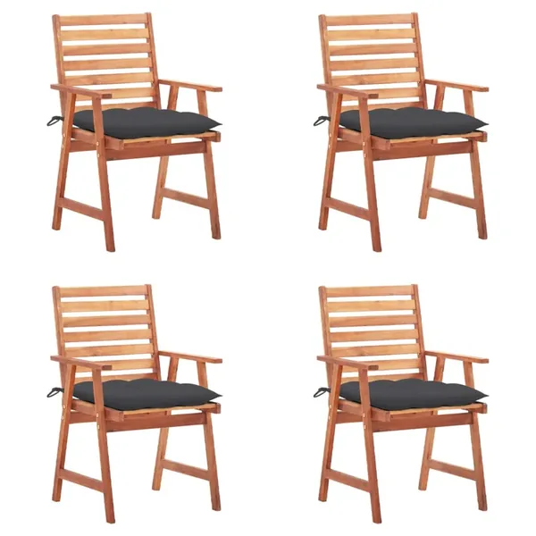 Chaises à manger d'extérieur lot de 4 et coussins Acacia massif