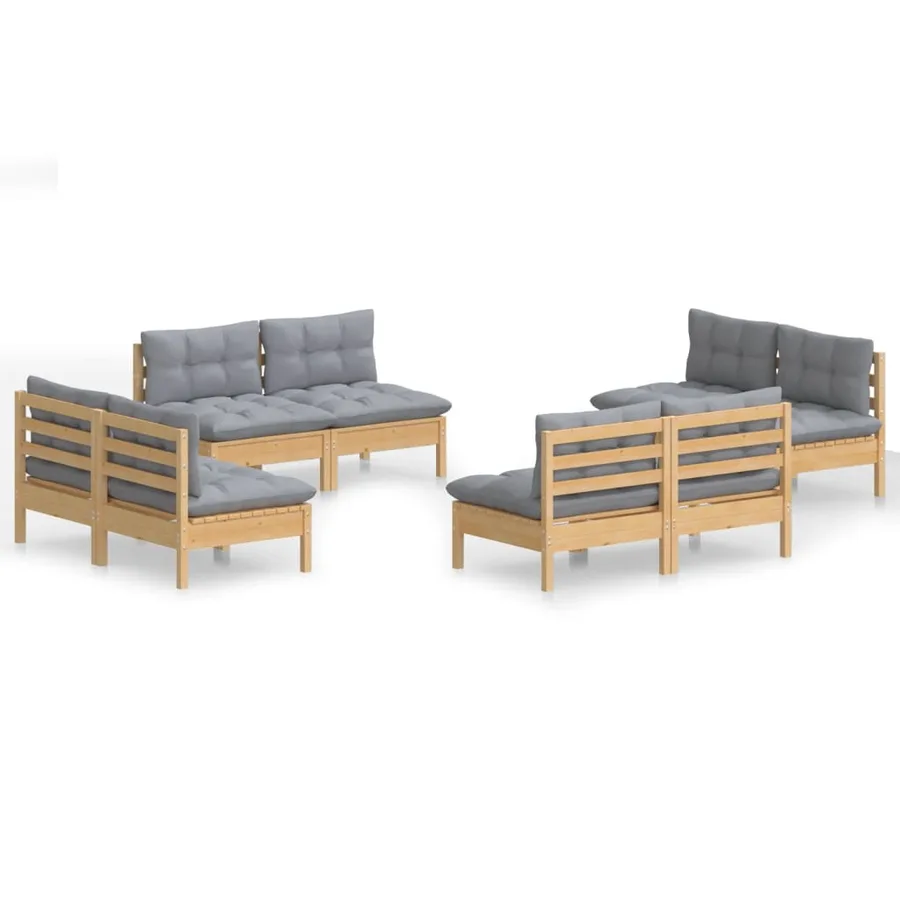 Salon de jardin 8 pcs avec coussins gris Bois de pin - 2