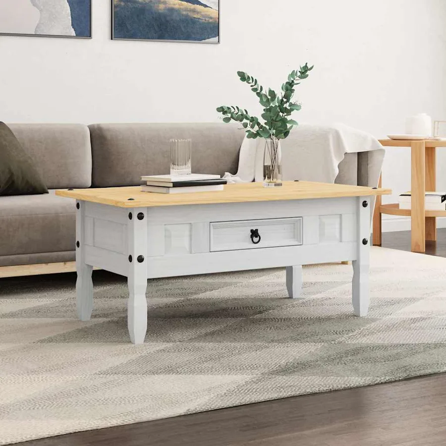 Table basse Pin mexicain Gamme Corona Blanc 100x55x44 cm - 3