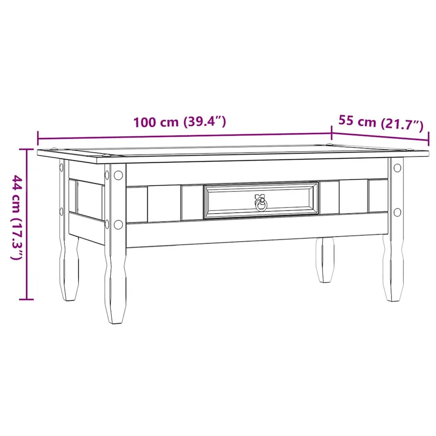 Table basse Pin mexicain Gamme Corona Blanc 100x55x44 cm - 9