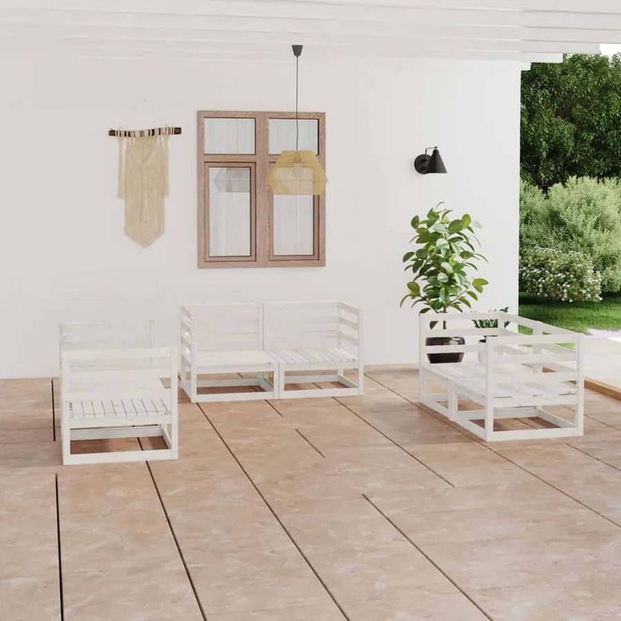 Salon de jardin 6 pcs Blanc Bois de pin massif