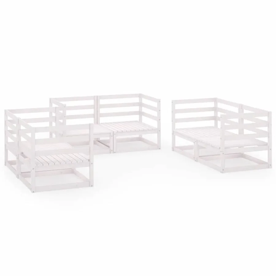 Salon de jardin 6 pcs Blanc Bois de pin massif - 2