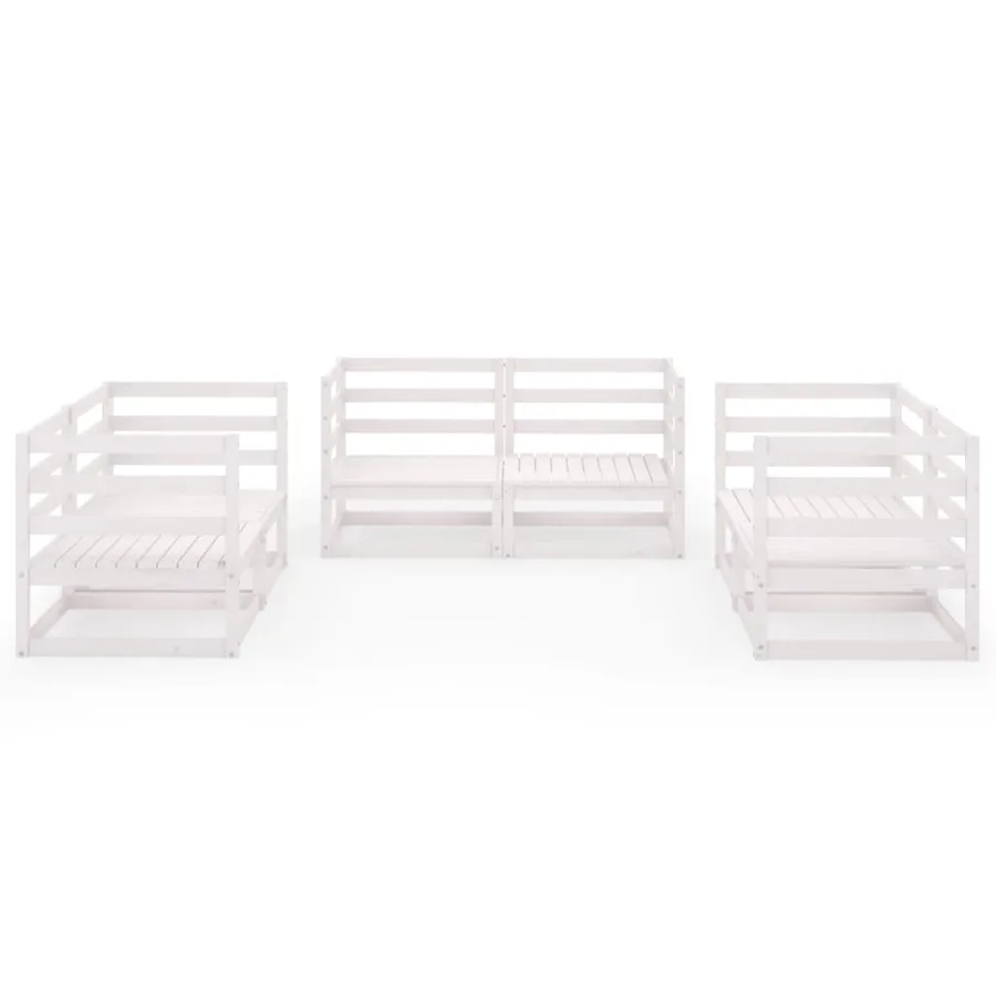 Salon de jardin 6 pcs Blanc Bois de pin massif - 3