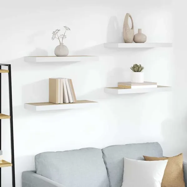 Étagères flottantes 4 pcs chêne et blanc 60x23,5x3,8 cm MDF