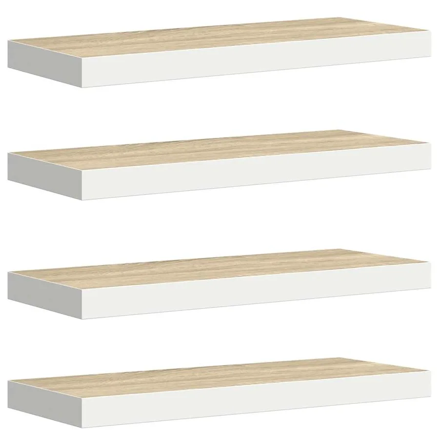 Étagères flottantes 4 pcs chêne et blanc 60x23,5x3,8 cm MDF - 2