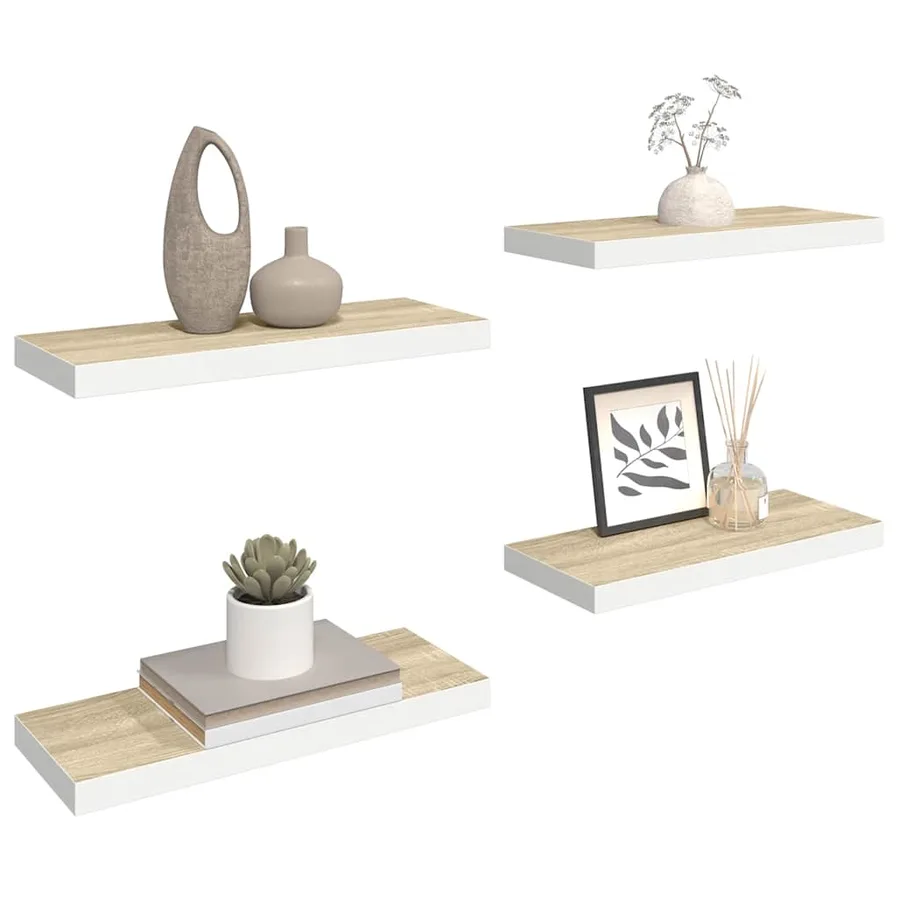 Étagères flottantes 4 pcs chêne et blanc 60x23,5x3,8 cm MDF - 5