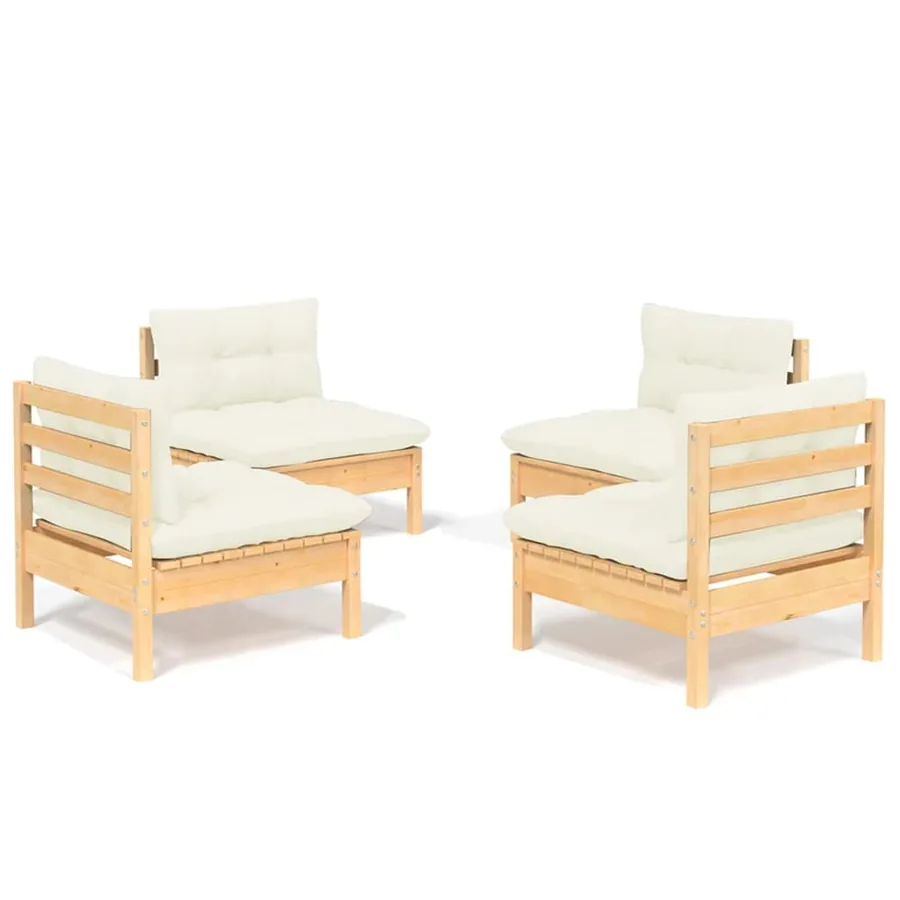 Salon de jardin 4 pcs avec coussins crème Bois de pin - 2