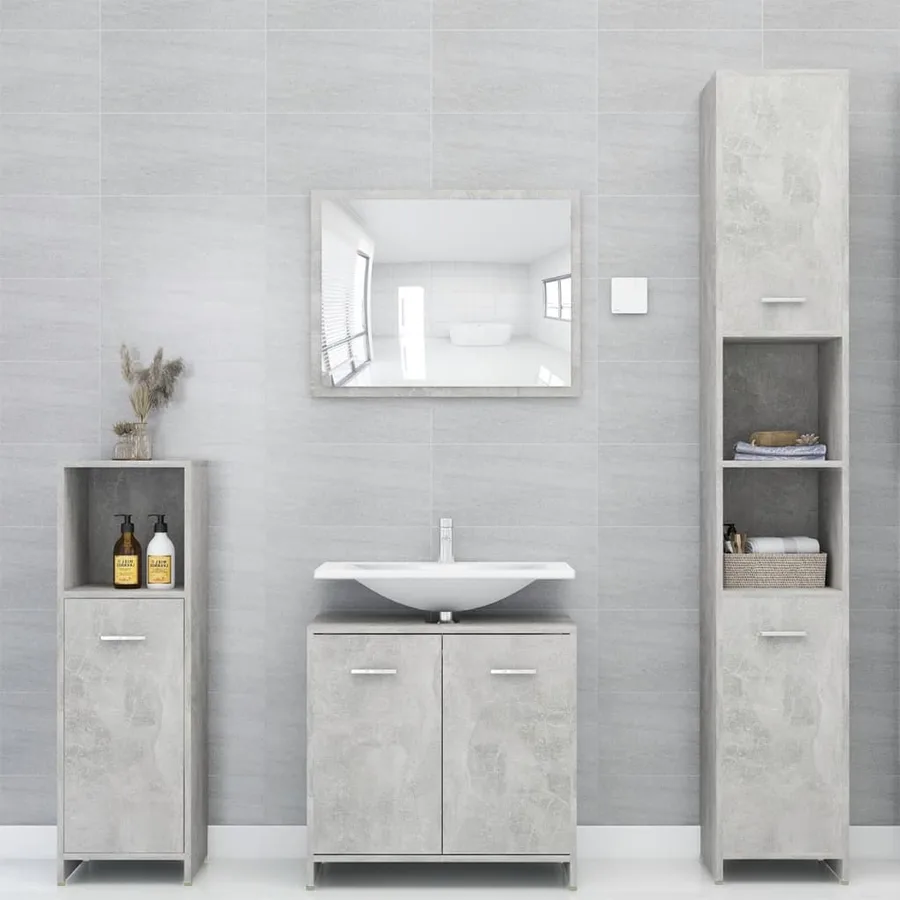 Armoire de salle de bain Gris béton 30x30x95 cm Bois ingénierie - 8