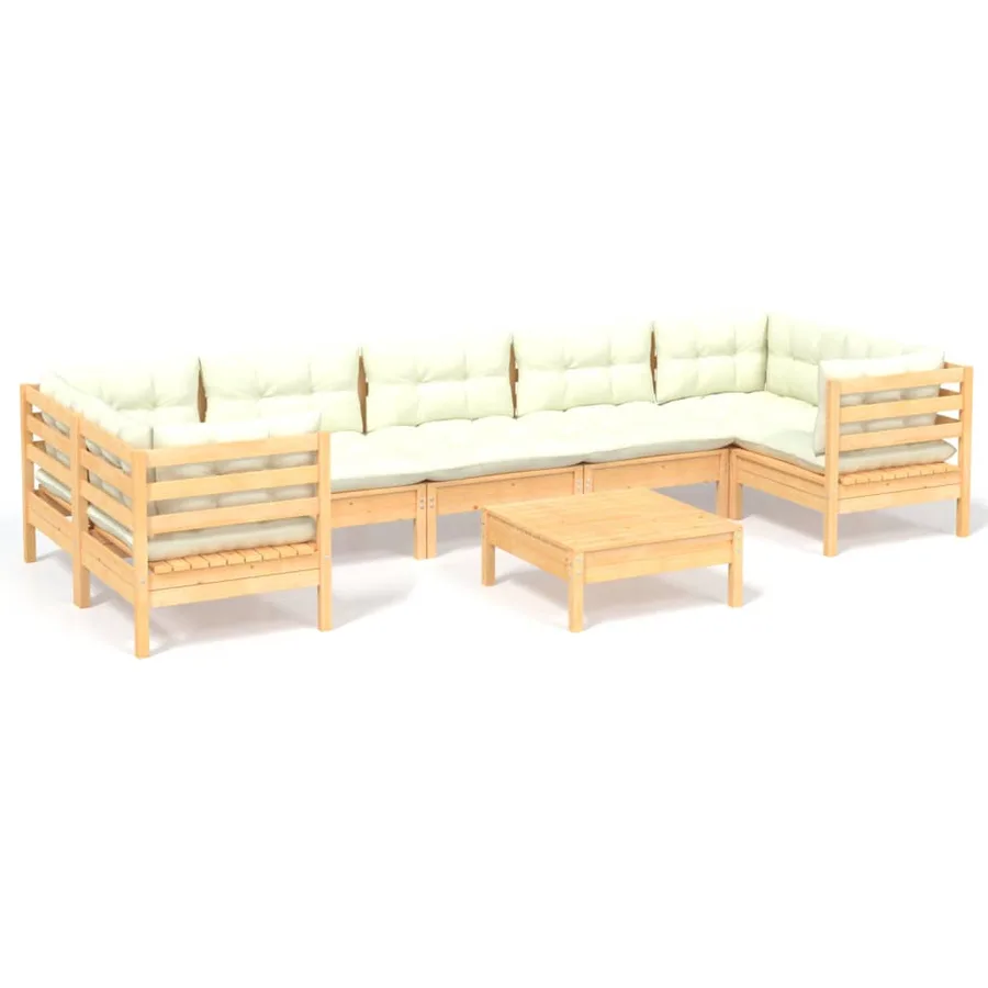 Salon de jardin 8 pcs avec coussins crème Bois de pin - 2