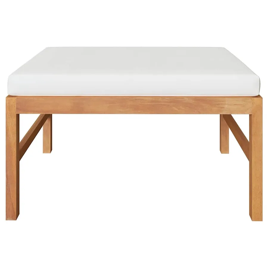 Repose-pied avec coussin crème Bois de teck solide - 2
