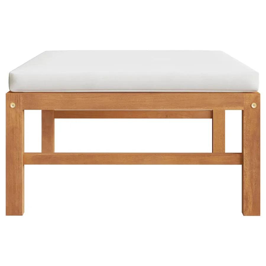 Repose-pied avec coussin crème Bois de teck solide - 3