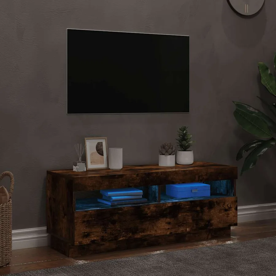 Meuble TV avec lumières LED chêne fumé 100x35x40 cm - 3