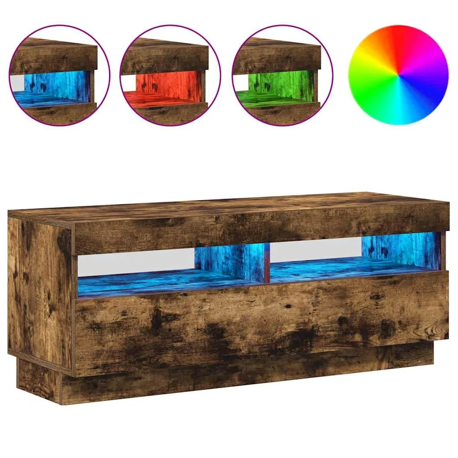 Meuble TV avec lumières LED chêne fumé 100x35x40 cm - 5