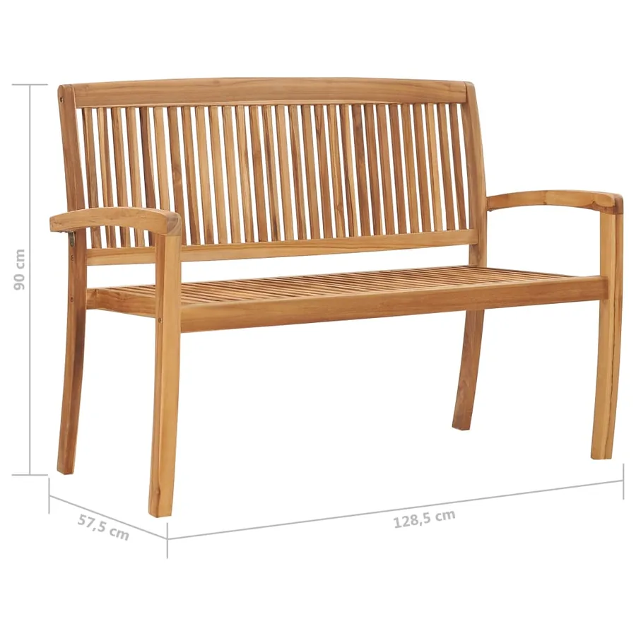 Banc de jardin empilable et coussin 128,5cm Bois de teck massif - 8
