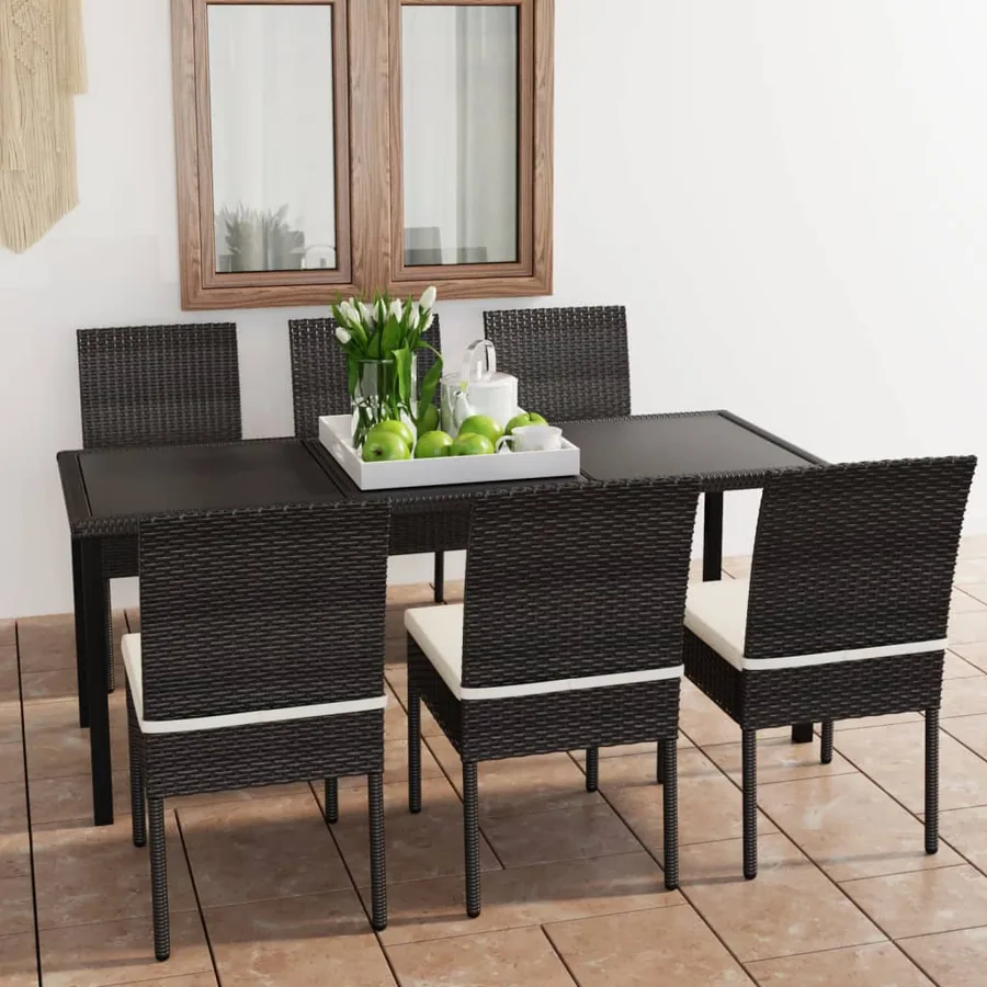 Ensemble à manger de jardin 7 pcs Résine tressée Noir