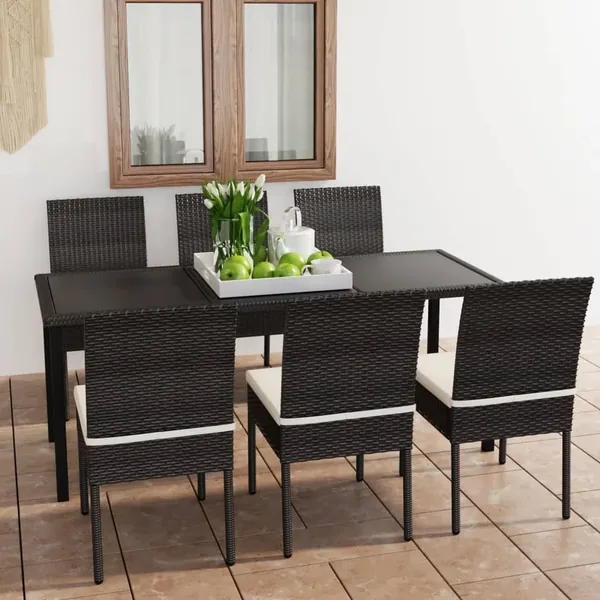 Ensemble à manger de jardin 7 pcs Résine tressée Noir