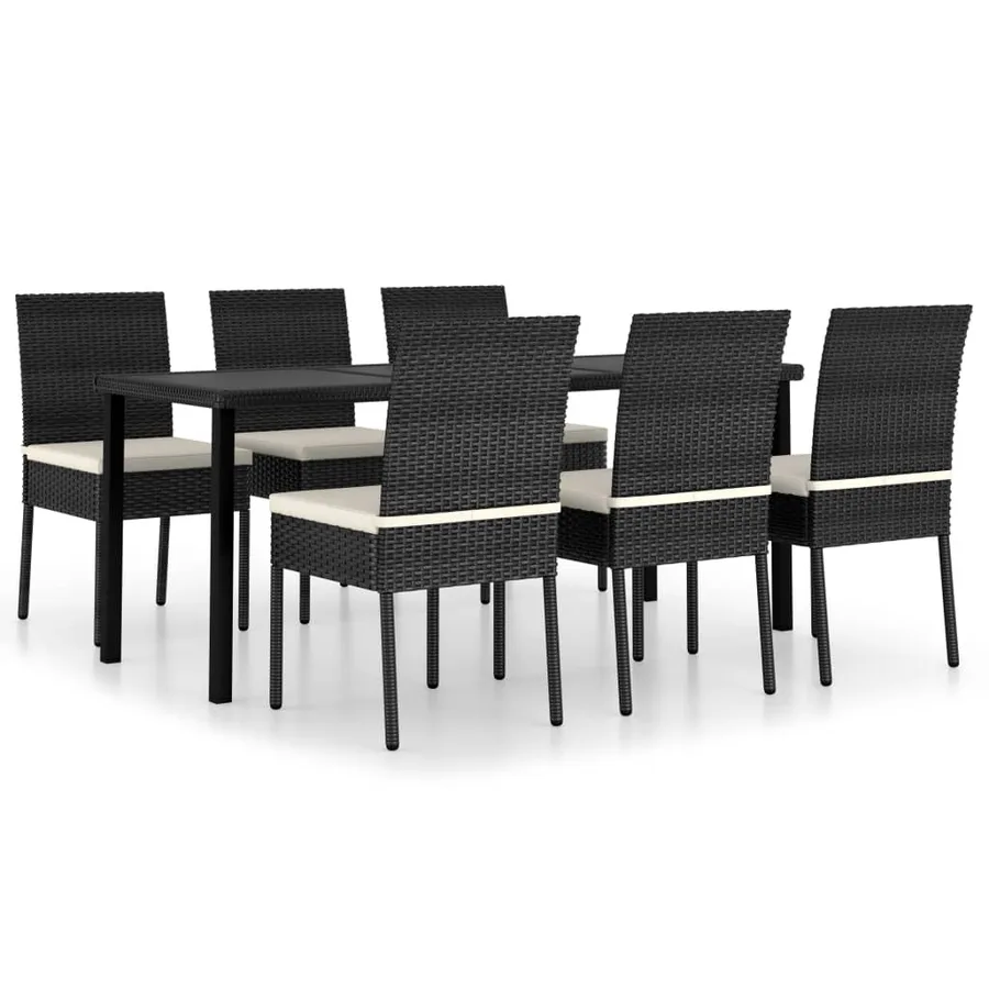 Ensemble à manger de jardin 7 pcs Résine tressée Noir - 2