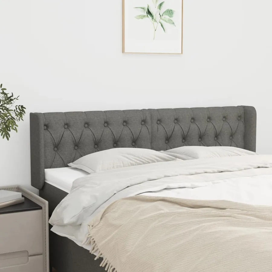 Tête de lit avec oreilles Gris foncé 147x16x78/88 cm Tissu