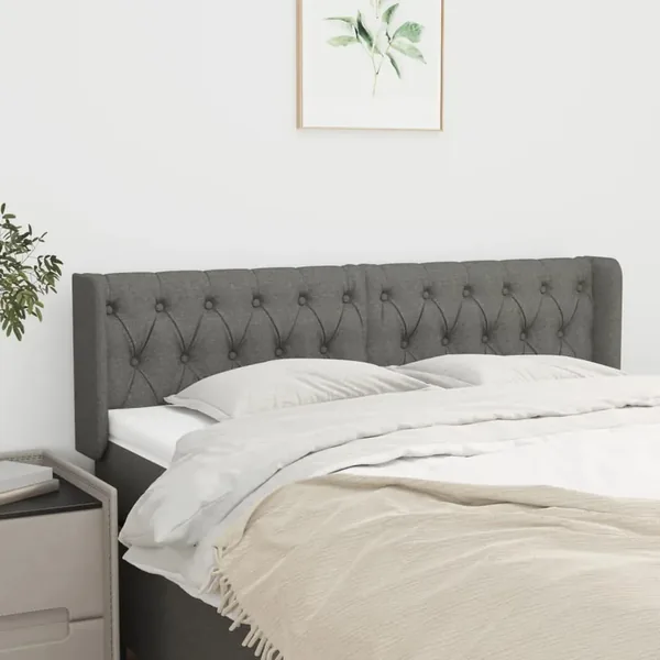 Tête de lit avec oreilles Gris foncé 147x16x78/88 cm Tissu