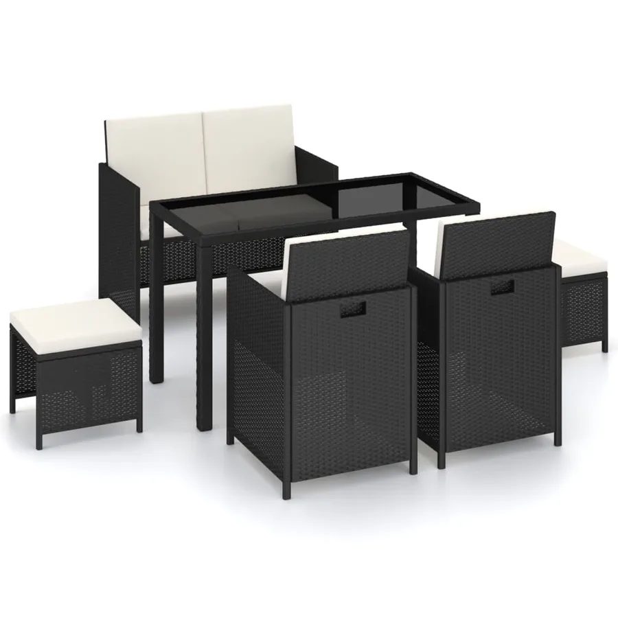 Salon de jardin 6 pcs avec coussins Résine tressée Noir - 2