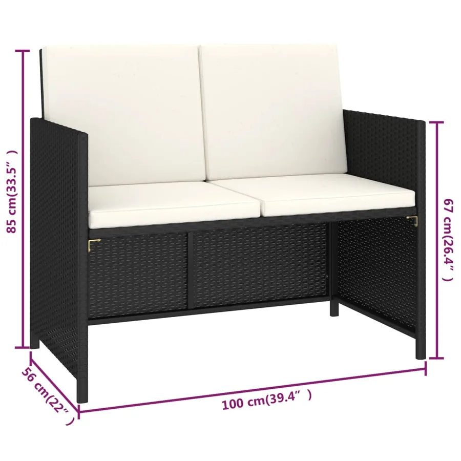 Salon de jardin 6 pcs avec coussins Résine tressée Noir - 8